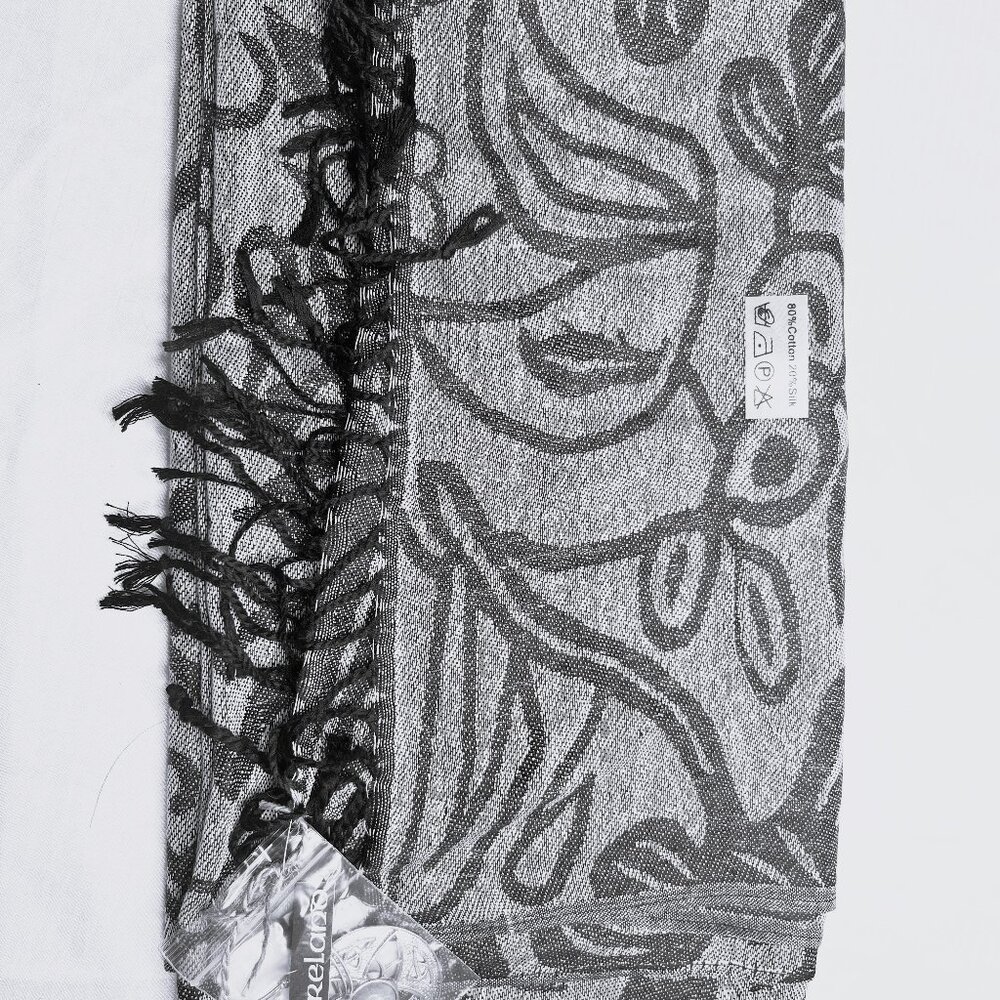 New Irish Cotton and Silk Scarf — Grey Abstract Pattern